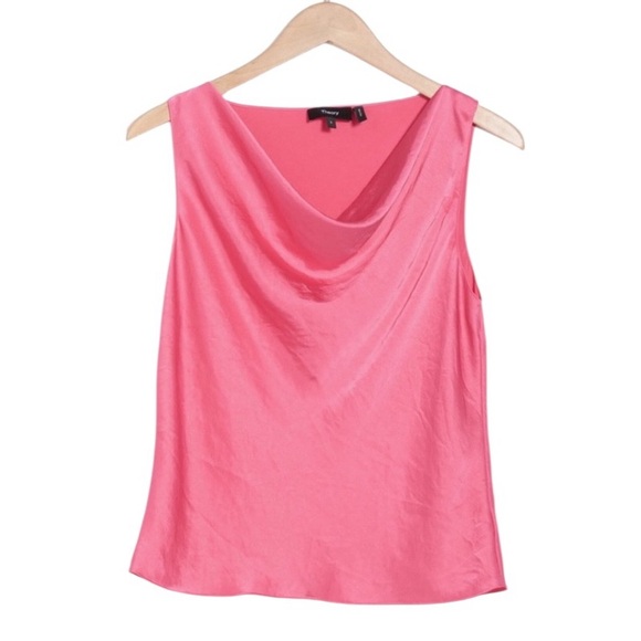 Theory Tops - NWT Theory Sleeveless Draped Satin Cowlneck Pink Azalea Shell Size Medium